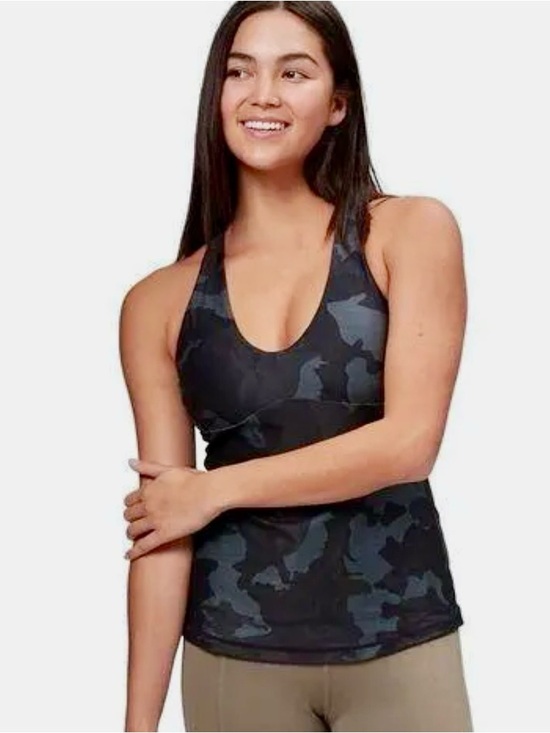Prana Tops - prAna Layna Bra Tank Scoop Neck Cross Back Black Camo Yoga Workout Small
